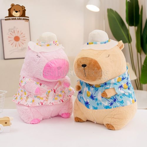 Gấu Bông Chuột Capybara Mặc Áo Hawaii Đi Biển