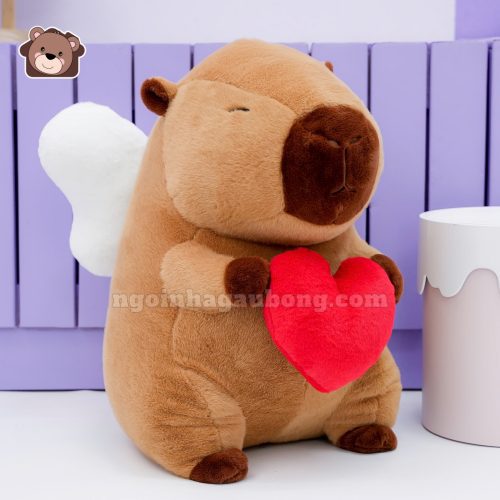 Gấu Bông Capybara Thiên Thần Ôm Tim