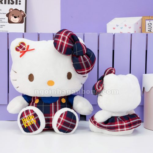 Hello Kitty Váy Kẻ Chân Thêu