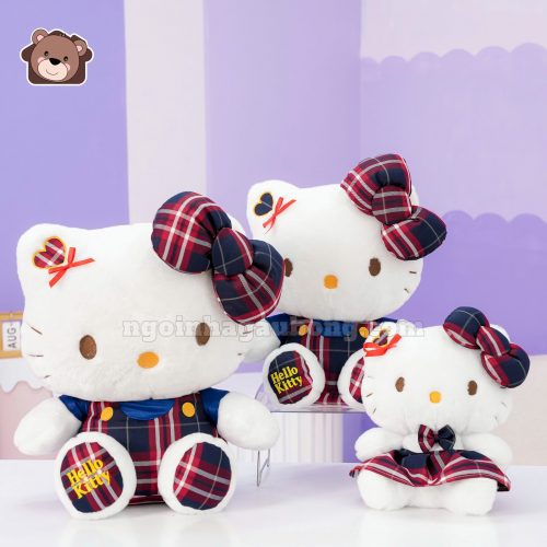 Hello Kitty Váy Kẻ Chân Thêu