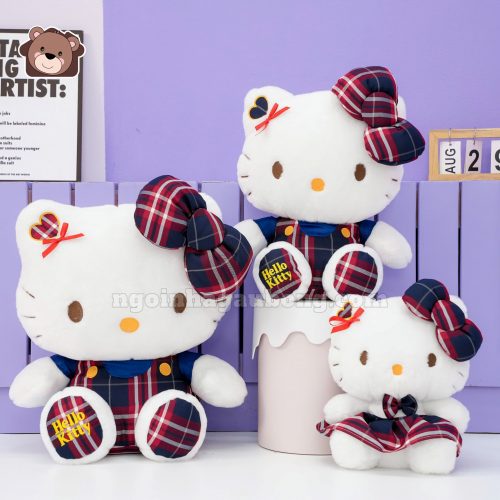 Hello Kitty Váy Kẻ Chân Thêu
