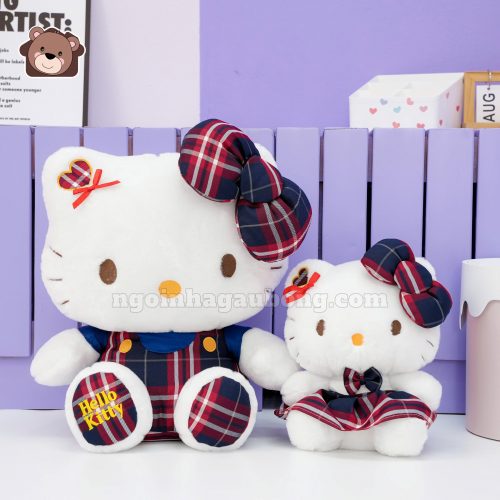 Hello Kitty Váy Kẻ Chân Thêu