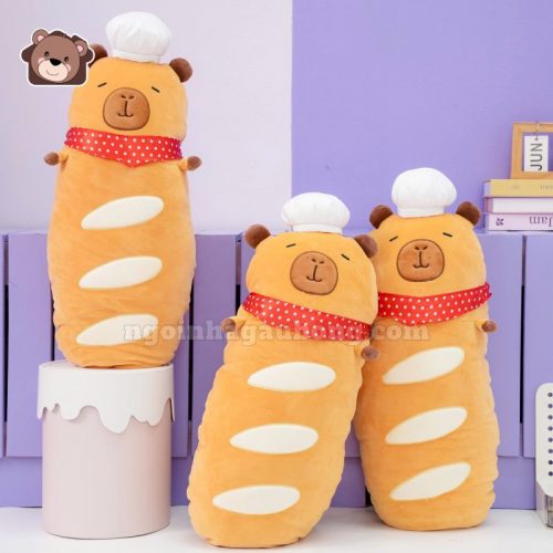 Gấu Bông Capybara Bánh Mỳ Pháp Quàng Khăn Đỏ