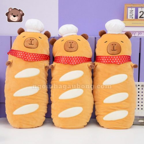 Gấu Bông Capybara Bánh Mỳ Pháp Quàng Khăn Đỏ