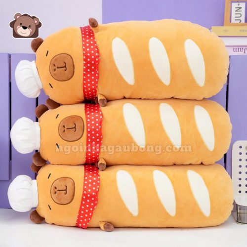 Gấu Bông Capybara Bánh Mỳ Pháp Quàng Khăn Đỏ