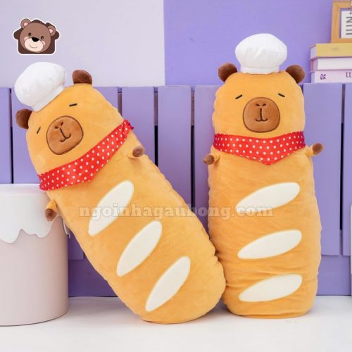 Gấu Bông Capybara Bánh Mỳ Pháp Quàng Khăn Đỏ