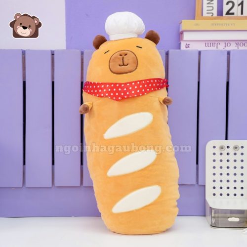 Gấu Bông Capybara Bánh Mỳ Pháp Quàng Khăn Đỏ