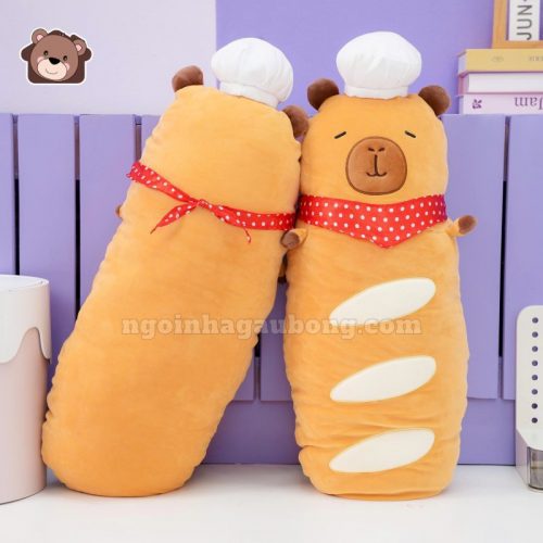 Gấu Bông Capybara Bánh Mỳ Pháp Quàng Khăn Đỏ