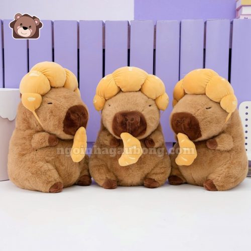 Gấu Bông Capybara Đội Bánh Sừng Bò