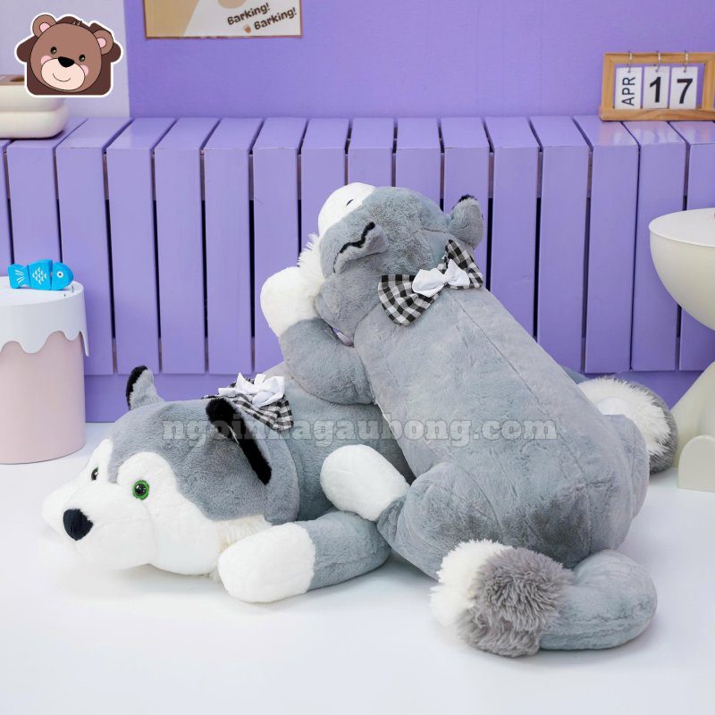 gối ôm husky nơ caro