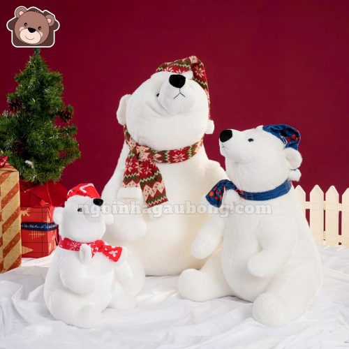 Gấu Bông Bắc Cực Đội Mũ Quàng Khăn